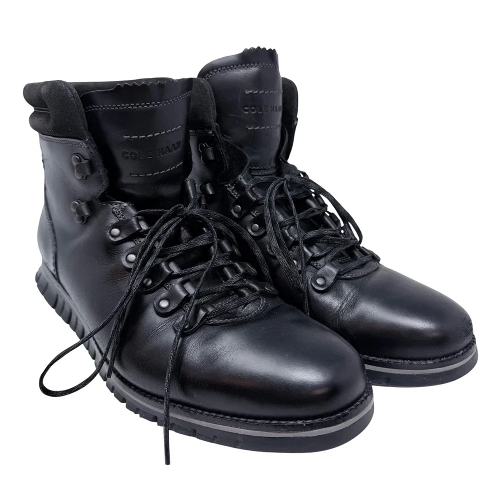 Cole Haan Zerogrand Mens Black Leather Hiker Boots Size 11 Grand.OS Hiking Shoes